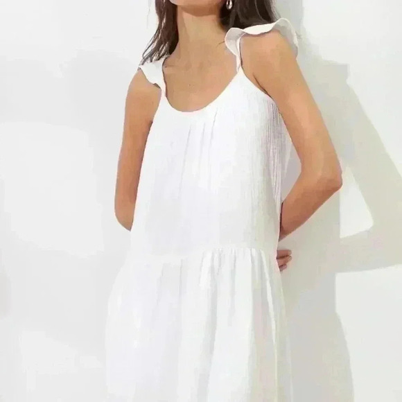 Frill-Sleeve Gauze Tiered Mid-Calf Dress - Picture 9 of 13